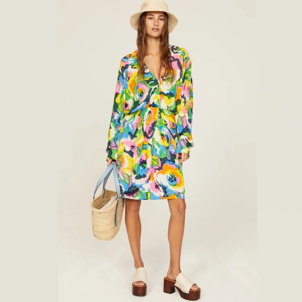 Essentiel Antwerp Womens Dress Size 8 Dutchess Multicolor Floral Mini Wrap Dress